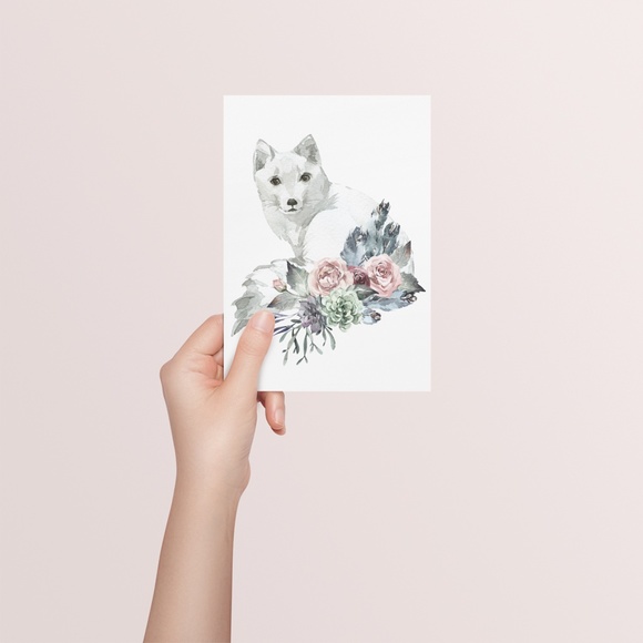 Arctic Fox Watercolor Wall Art Print Poster Illustration Unframed - Picture 8 of 9